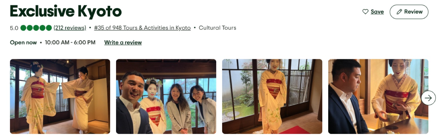 TripAdvisor の Exclusive Kyoto レビュー