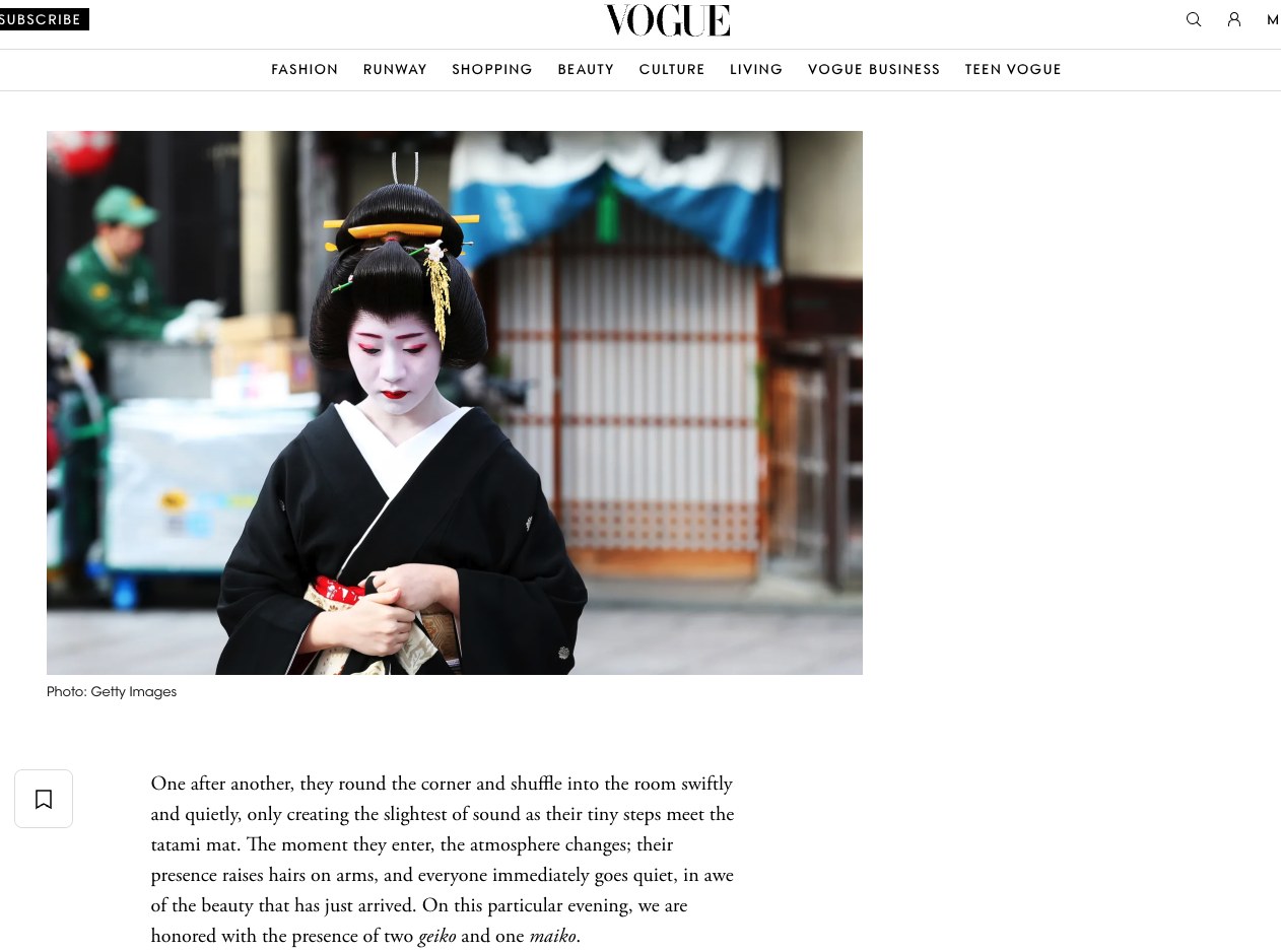 VOGUE に掲載された Exclusive Kyoto の記事